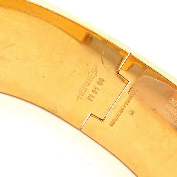 HERMES Clic Clac H Gold Black White Hardware Patent Leather Bangle - Picture 9 of 10